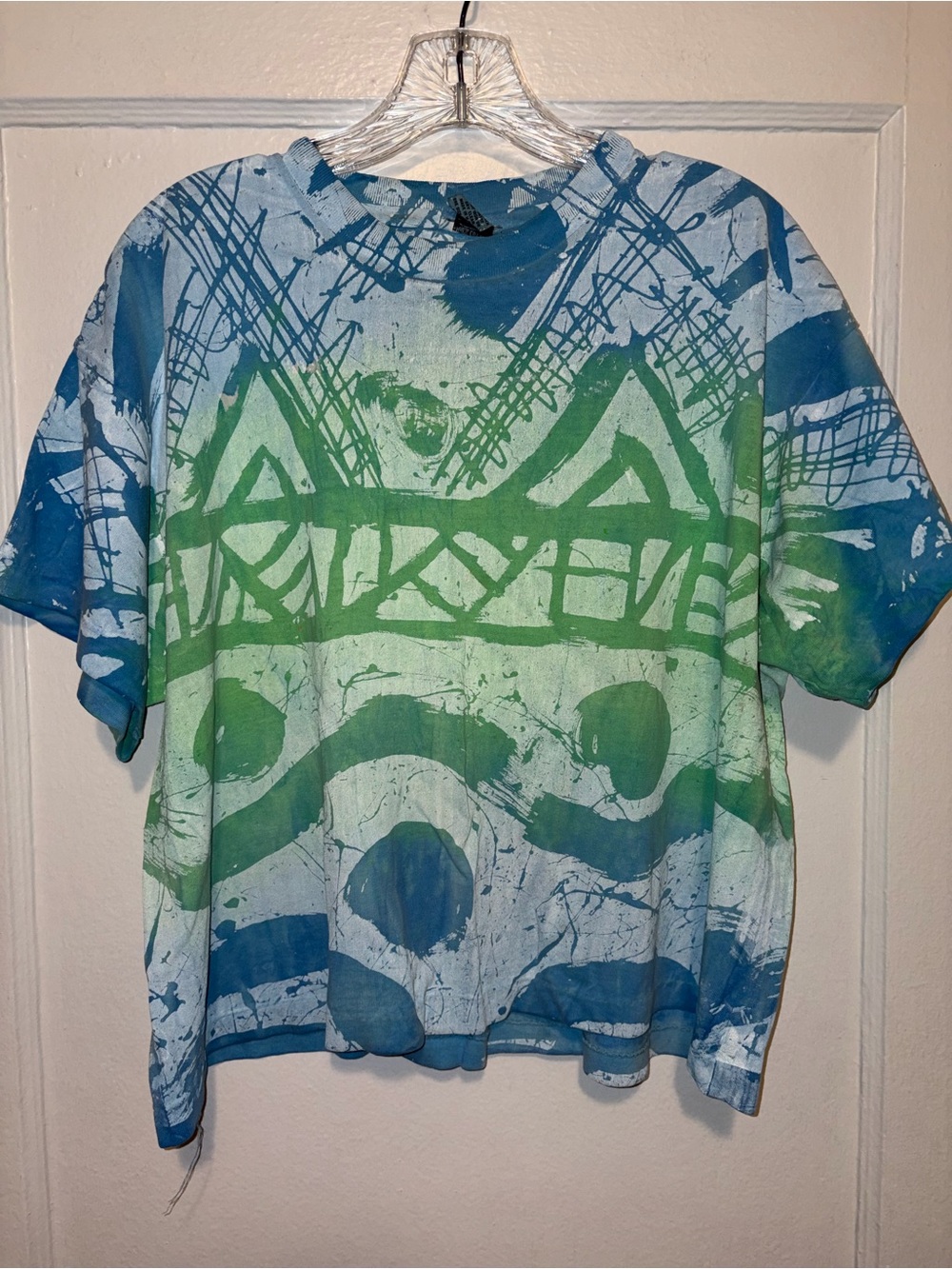 Vintage 90s Crop Top Boxy Shirt All Over Print Paint Retro Single Stitch *read
